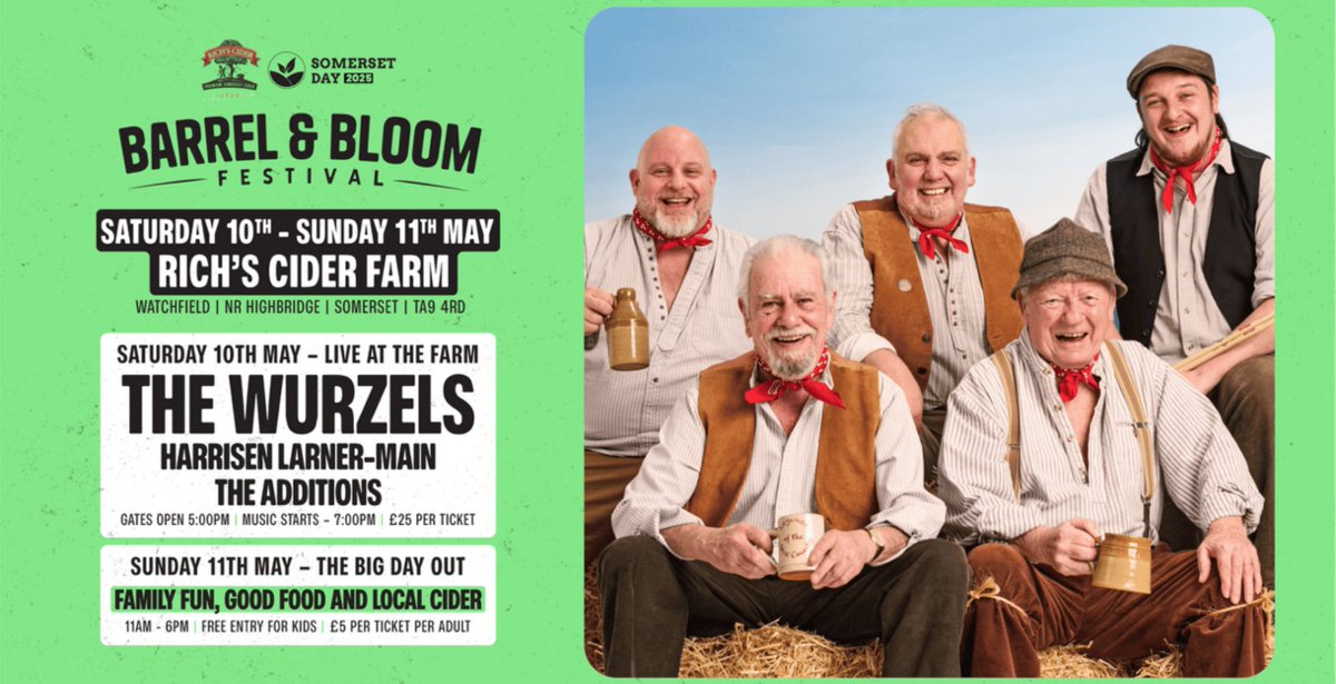 The Barrel &amp; Bloom Festival is right on our doorstep at Rich's Cider Farm. So we're proper happy to be playing on Saturday 10th May!😎🐄🎶
designmynight.com/uk/whats-on/li…