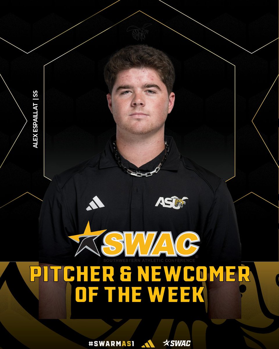 Bama State Athletics (@bamastatesports) on Twitter photo Big Congrats to Alex Espaillat and Trey Power! Espaillat is this week's <a href="/theswac/">Southwestern Athletic Conference</a> Baseball Hitter and Power was selected as the Pitcher & Newcomer of the Week!
#SWARMAS1 Big Congrats to Alex Espaillat and Trey Power! Espaillat is this week's <a href="/theswac/">Southwestern Athletic Conference</a> Baseball Hitter and Power was selected as the Pitcher & Newcomer of the Week!
#SWARMAS1