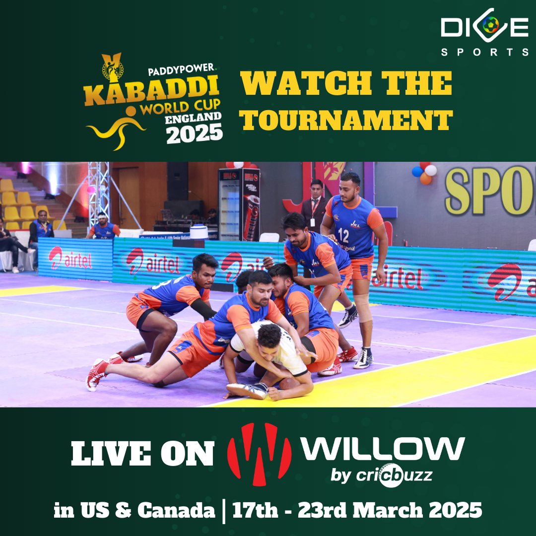 DICE Verse (@godiceverse) on Twitter photo The countdown is on for the <a href="/kabaddiwc2025/">kabaddiworldcup2025</a>! Watch the world’s best Kabaddi teams live on <a href="/willowtv/">Willow TV US</a> / <a href="/willowtv_canada/">Willow TV Canada</a> – only from 17–23 March in the US and Canada!
#DICEVerse #kabaddiworldcup2025 #kwc2025 #JourneyToKWC25 #willow #willowtv #willowtvcanada The countdown is on for the <a href="/kabaddiwc2025/">kabaddiworldcup2025</a>! Watch the world’s best Kabaddi teams live on <a href="/willowtv/">Willow TV US</a> / <a href="/willowtv_canada/">Willow TV Canada</a> – only from 17–23 March in the US and Canada!
#DICEVerse #kabaddiworldcup2025 #kwc2025 #JourneyToKWC25 #willow #willowtv #willowtvcanada