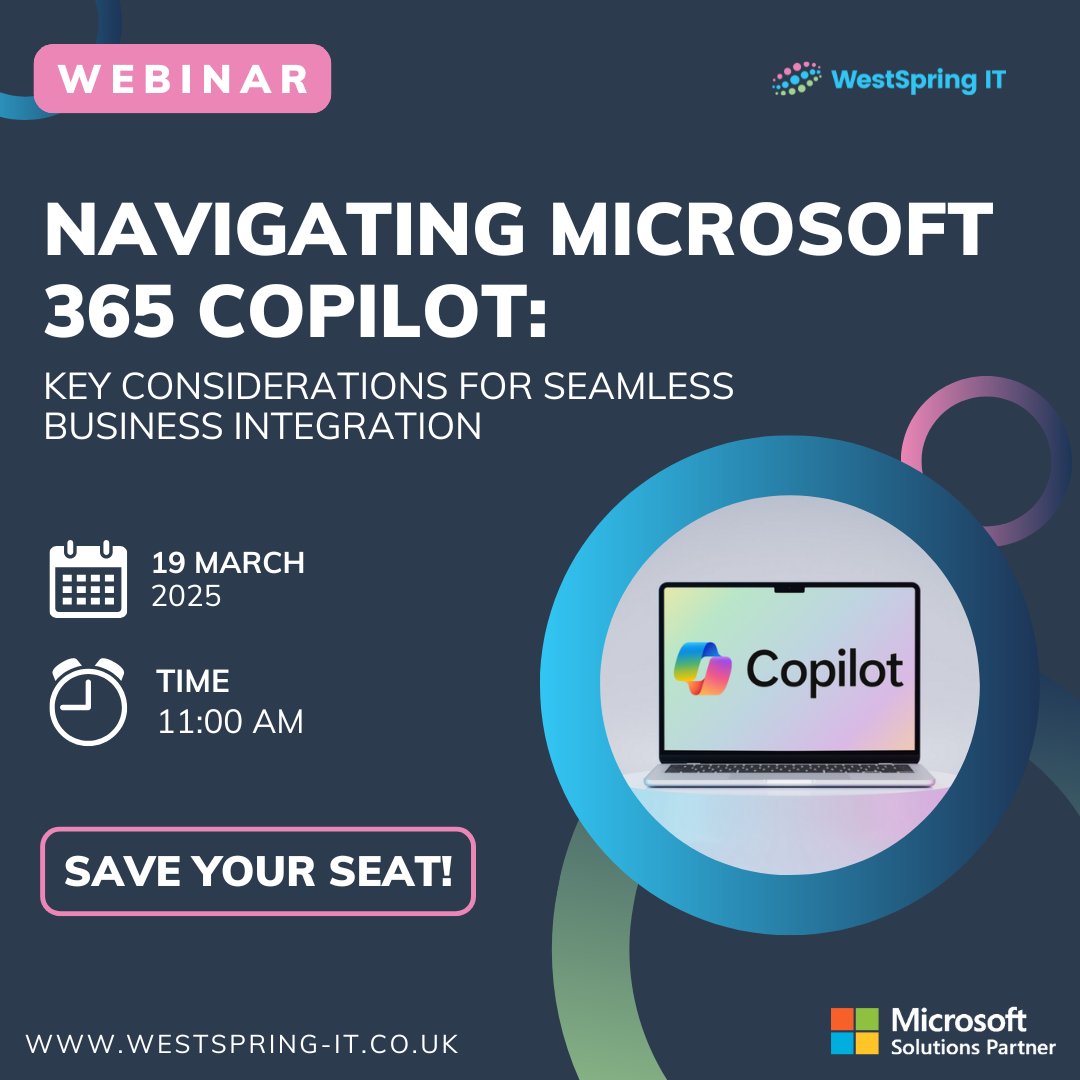 Join us to discover how Microsoft 365 Copilot can revolutionise the way you work as well as 3 key things to consider before implementing AI into your business.

📅Date: 19/03/25

⏰Time: 11:00am

sign up now!
ow.ly/9Uam50V9aTV

#Microsoft #Copilot #Webinar