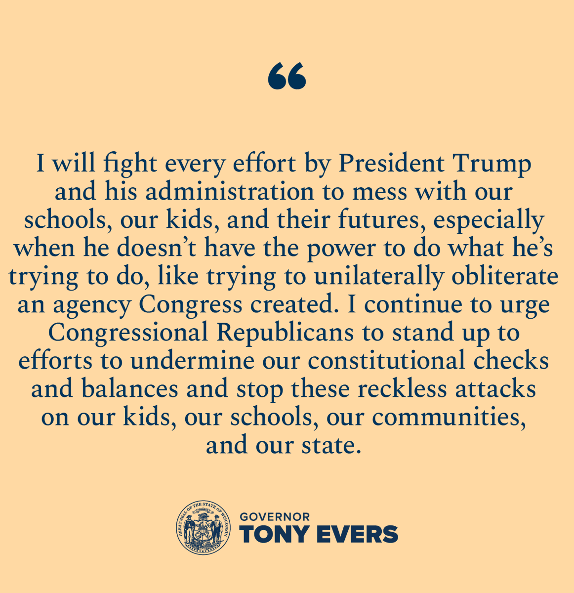 BREAKING: We’re suing President Trump and the Trump Administration to stop them from dismantling the Department of Education, cutting public school funding, and hurting Wisconsin’s kids and our schools.

It’s about doing the right thing and doing what’s best for our kids ⬇️