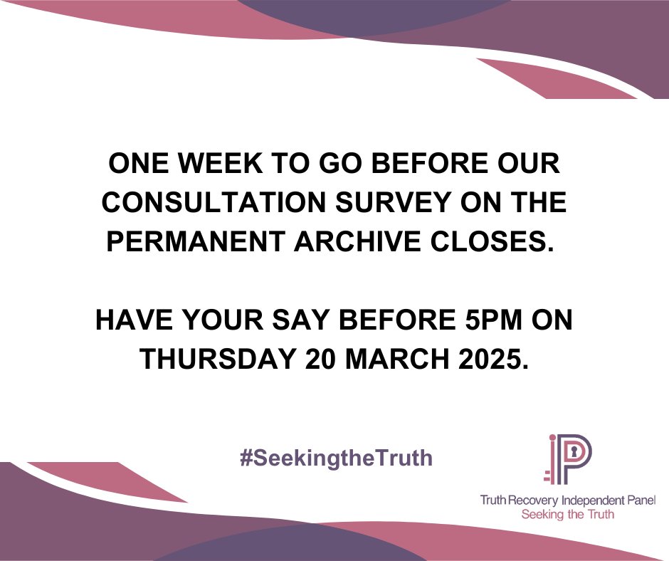 TruthPanel_NI's tweet image. 📣| One Week Left to Have Your Say
There is one week left before our consultation survey on the permanent archive closes.
This is your opportunity to help shape how records are preserved & accessed.
Share your thoughts with us through our survey: shorturl.at/00T6r