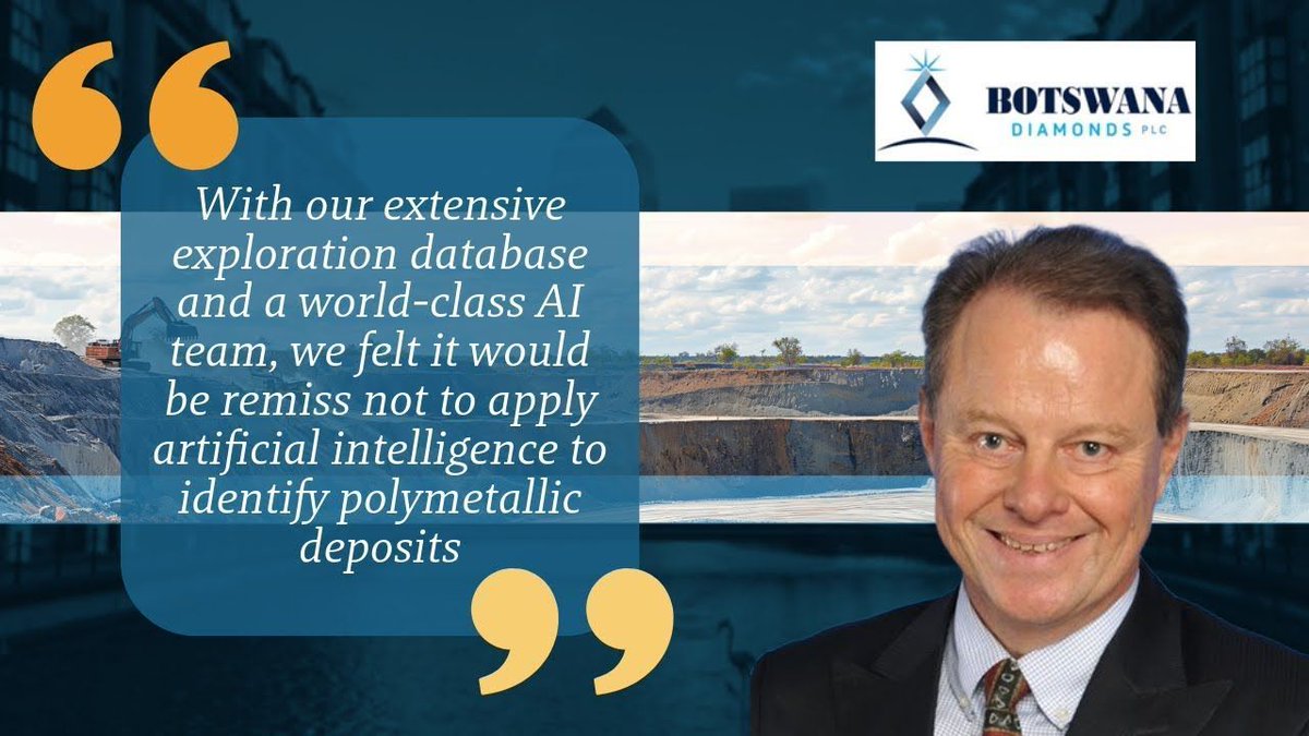 StockBox🎙️📈📽️ (@stockboxmedia) on Twitter photo Botswana Diamonds | AI-Powered Exploration Uncovers Hidden Minerals in Botswana
<a href="/StockBoxMedia/">StockBox🎙️📈📽️</a> spoke to James Campbell <a href="/JAHC1/">James AH Campbell 🇬🇧🇮🇪🇿🇦💎</a>, Managing Director of <a href="/BotswanaDiamond/">Botswana Diamonds plc 🇧🇼💎</a>
Watch below ⬇️
buff.ly/AWnujMM
➡️ AI-powered Exploration: Using AI, Botswana Diamonds has identified Botswana Diamonds | AI-Powered Exploration Uncovers Hidden Minerals in Botswana
<a href="/StockBoxMedia/">StockBox🎙️📈📽️</a> spoke to James Campbell <a href="/JAHC1/">James AH Campbell 🇬🇧🇮🇪🇿🇦💎</a>, Managing Director of <a href="/BotswanaDiamond/">Botswana Diamonds plc 🇧🇼💎</a>
Watch below ⬇️
buff.ly/AWnujMM
➡️ AI-powered Exploration: Using AI, Botswana Diamonds has identified