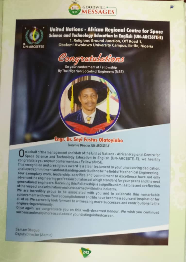 CSSTE (@csste3) on Twitter photo UN-ARCSSTEE felicitates with its Executive Director on his conferment as a Fellow of the Nigerian Society of Engineers (NSE)<a href="/NASRDA_Official/">National Space Research and Development Agency</a> <a href="/NASRDA/">NASRDA</a> <a href="/cstpnasrda/">Cstp-Nasrda</a> <a href="/MediaNASRDA1/">Media@NASRDA</a> #Engineering #NSE <a href="/nsehqtr/">The Nigerian Society Of Engineers (NSE)</a> To read more, click this link arcsstee.org.ng/un-arcsstee-fe… UN-ARCSSTEE felicitates with its Executive Director on his conferment as a Fellow of the Nigerian Society of Engineers (NSE)<a href="/NASRDA_Official/">National Space Research and Development Agency</a> <a href="/NASRDA/">NASRDA</a> <a href="/cstpnasrda/">Cstp-Nasrda</a> <a href="/MediaNASRDA1/">Media@NASRDA</a> #Engineering #NSE <a href="/nsehqtr/">The Nigerian Society Of Engineers (NSE)</a> To read more, click this link arcsstee.org.ng/un-arcsstee-fe…