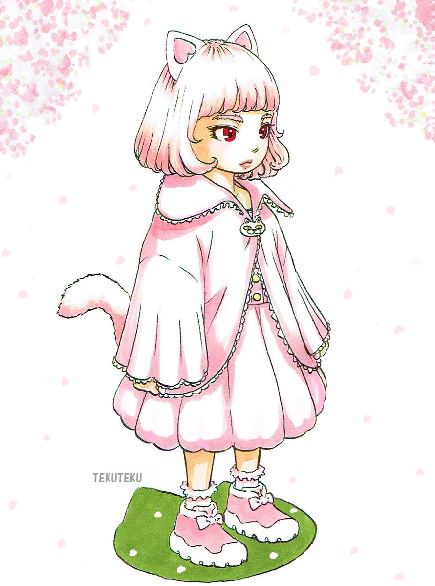 「#春 #猫耳 #桜  #illustration #オリジナルイラスト  」|TEKUTEKUのイラスト