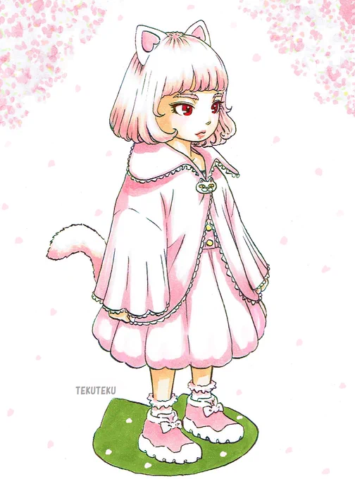 #春 #猫耳 #桜  #illustration #オリジナルイラスト  