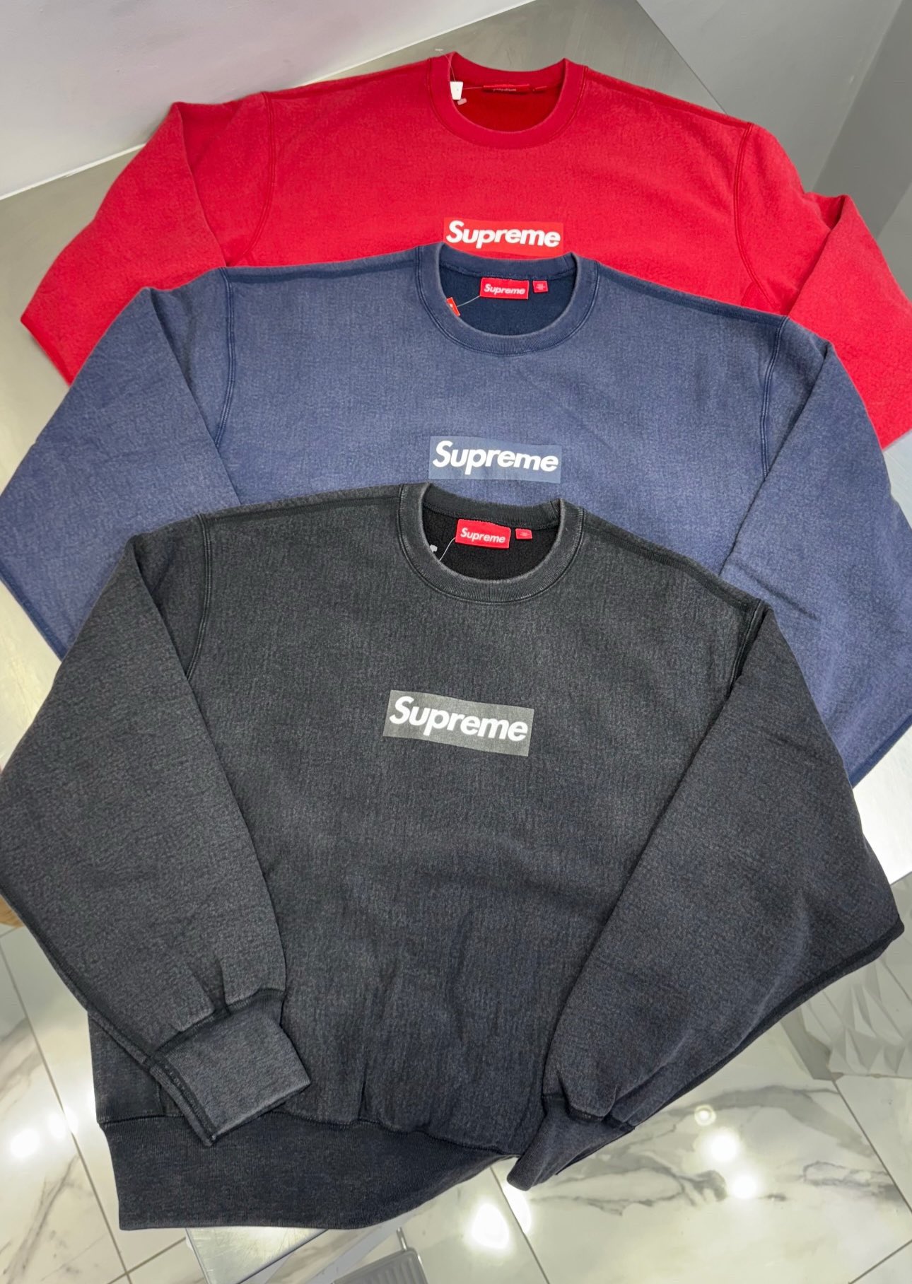 Supreme Washed Box Logo Crewneck 紺S