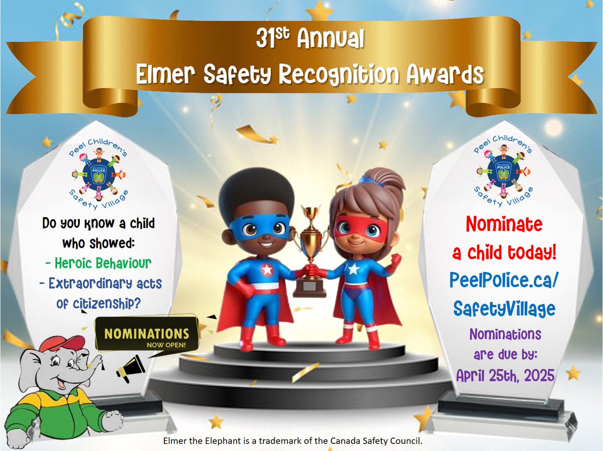 Peel Children’s Safety Village (@prpvillage) on Twitter photo Help us to honour the young heroes in <a href="/regionofpeel/">Peel Region</a> by nominating a child in JK-Gr.8 who showed acts of bravery or extraordinary acts of citizenship here ➡️ bit.ly/2IbmJph Nominations are due by April 25th! <a href="/PeelPolice/">Peel Regional Police</a> <a href="/DPCDSBSchools/">Dufferin-Peel Catholic District School Board</a> <a href="/PeelSchools/">Peel District School Board</a> Help us to honour the young heroes in <a href="/regionofpeel/">Peel Region</a> by nominating a child in JK-Gr.8 who showed acts of bravery or extraordinary acts of citizenship here ➡️ bit.ly/2IbmJph Nominations are due by April 25th! <a href="/PeelPolice/">Peel Regional Police</a> <a href="/DPCDSBSchools/">Dufferin-Peel Catholic District School Board</a> <a href="/PeelSchools/">Peel District School Board</a>