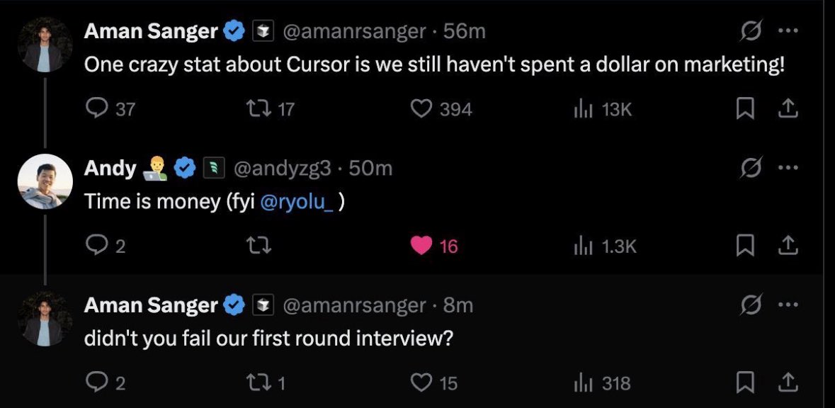 MahyadGhassemi's tweet image. Me watching @cursor_ai and @windsurf_ai going at at 🍿
Also @amanrsanger is savage and i love it 😂