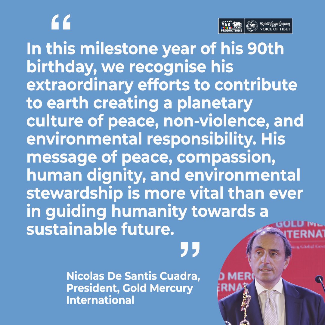 VOT_Tibetan's tweet photo. His Holiness the Dalai Lama Receives Gold Mercury Award 2025 for Advancing Peace, Compassion, and Environmental Stewardship. The Gold Mercury Award Ceremony will take place in Dharamsala on March 31, 2025, to honor His Holiness’ legacy. https://t.co/DW2Z3MogKA