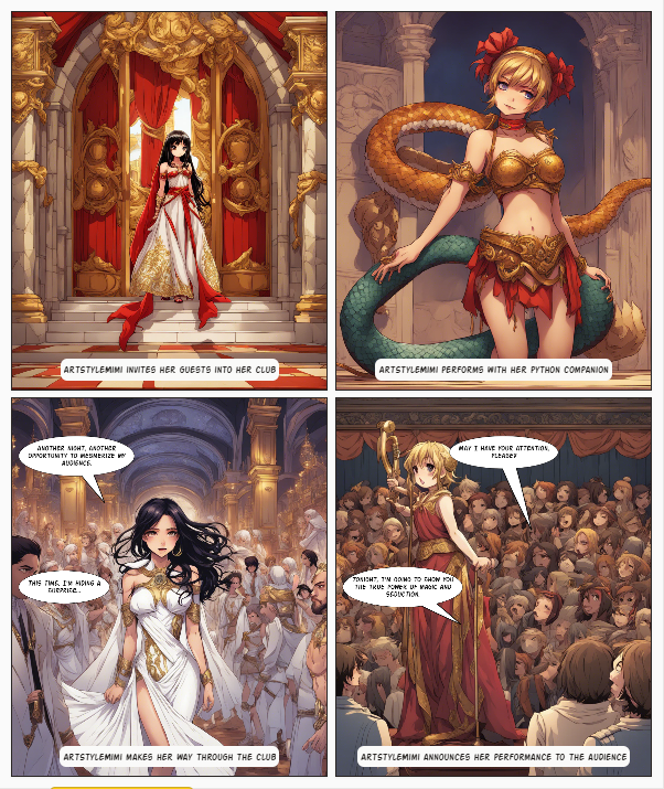 NftSelina's tweet image. Step into the spotlight! 🌟 ArtStyleMimi #474 owns a nightclub and dances with a python tonight. Not just dancing—this is wrestling-level drama. Buy tickets; enchantment awaits! 💃🐍 #NightclubDrama #ThreadStart  )😎