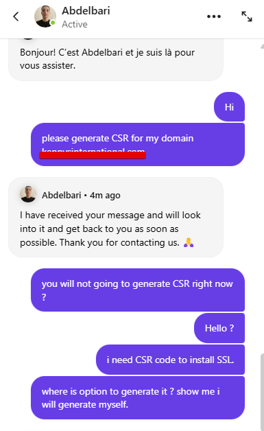 ExceptionalAnky's tweet photo. @Hostinger i want to urgent generate CSR for SSL but there is no option in your control panel and live chat is also not helpful. please let me know what should i do? https://t.co/vVBr2ip5VE