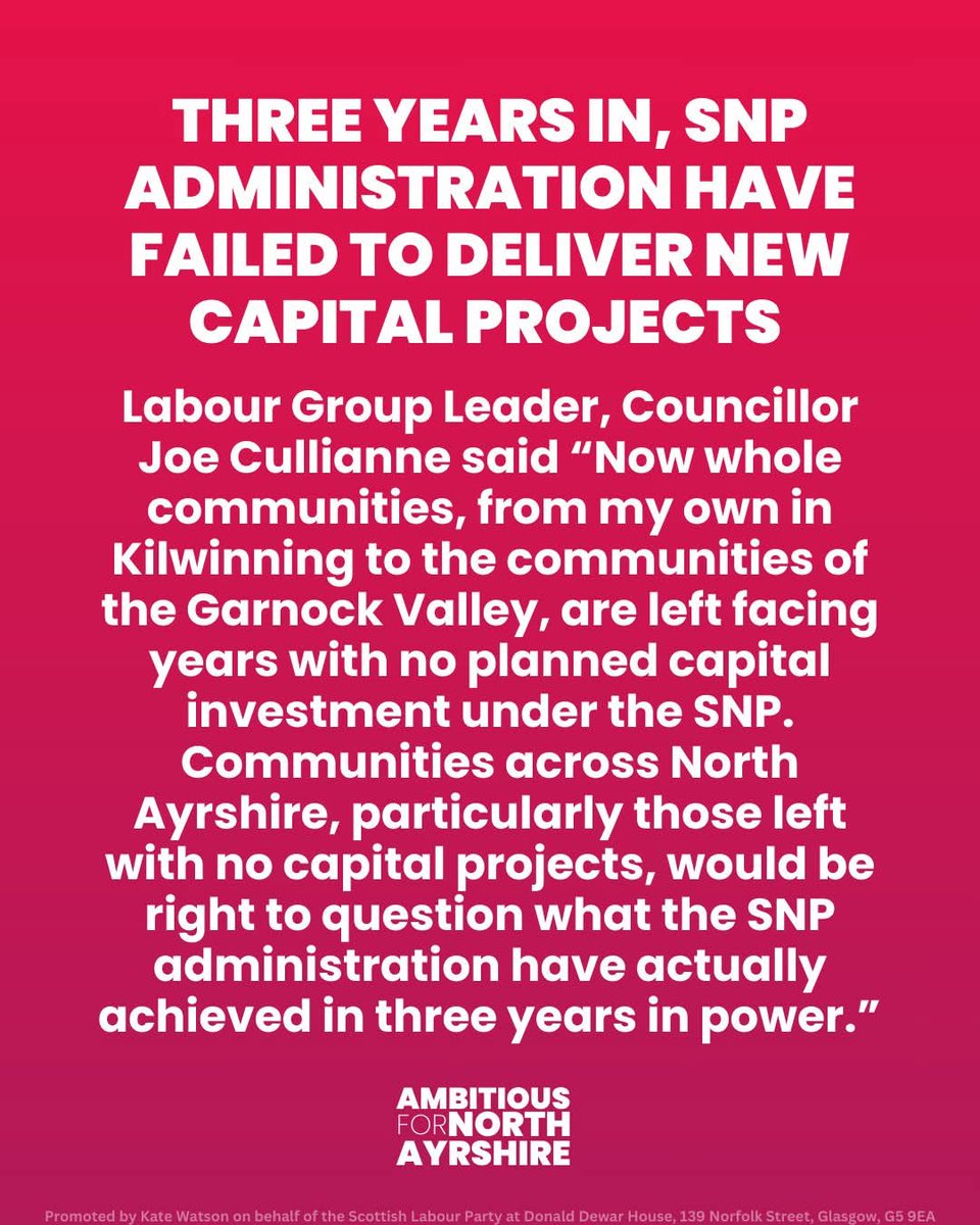 In three years, the SNP administration has added just ONE project to North Ayrshire’s £331 million capital programme. Labour delivered schools, homes &amp; growth projects—SNP have stalled progress! 

#ambitiousfornorthayrshire