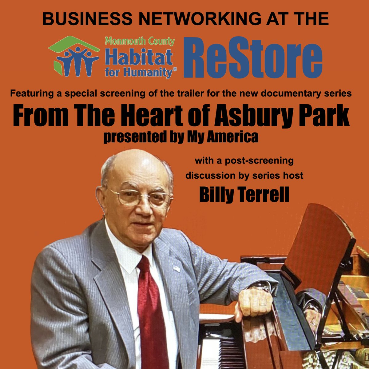 Join us for networking TONIGHT (6pm - 8pm) at Habitat ReStore Asbury Park, featuring a screening of the trailer for a new Asbury Park documentary series with a discussion by series host Billy Terrell.

This event is free to attend and you can register at eventbrite.com/e/business-net…