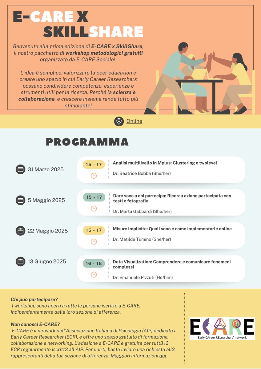 Molto felice di partecipare a questa iniziativa di peer-education per il gruppo E-CARE Sociale di <a href="/PsicologiaAIP/">AIP</a> 
Save the date: 31 marzo 🗓️