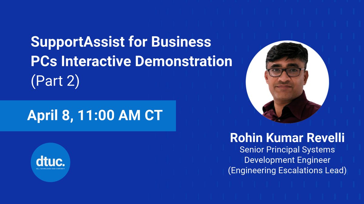 Elevate_Tech_UC's tweet image. Get personalized SupportAssist training! Rohin Revelli, Dell, will demonstrate the features YOU want to see. You'll have the opportunity to customize our SupportAssist webinar by voting for the features you want covered in the live demo! Secure your spot - hubs.ly/Q03bf7VX0