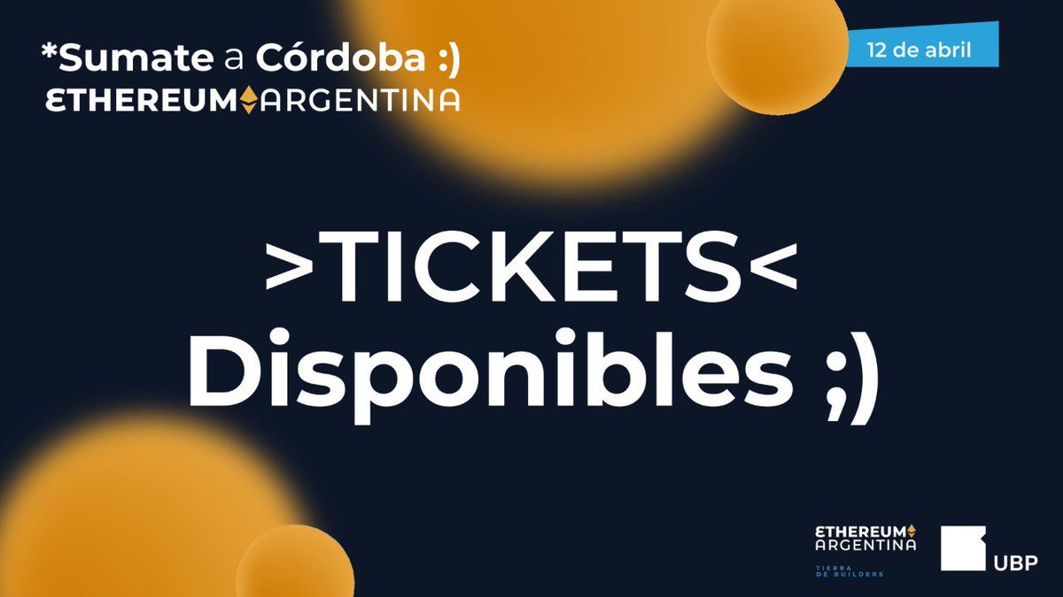 🌟 ¡Ethereum Córdoba ya está en marcha! ⛰️🌟

Desde este momento podés conseguir tu ticket para el evento que reunirá a builders y entusiastas de Ethereum en el Campus de la Universidad Blas Pascal (<a href="/ubpascal/">Universidad Blas Pascal | UBP</a>), Córdoba.