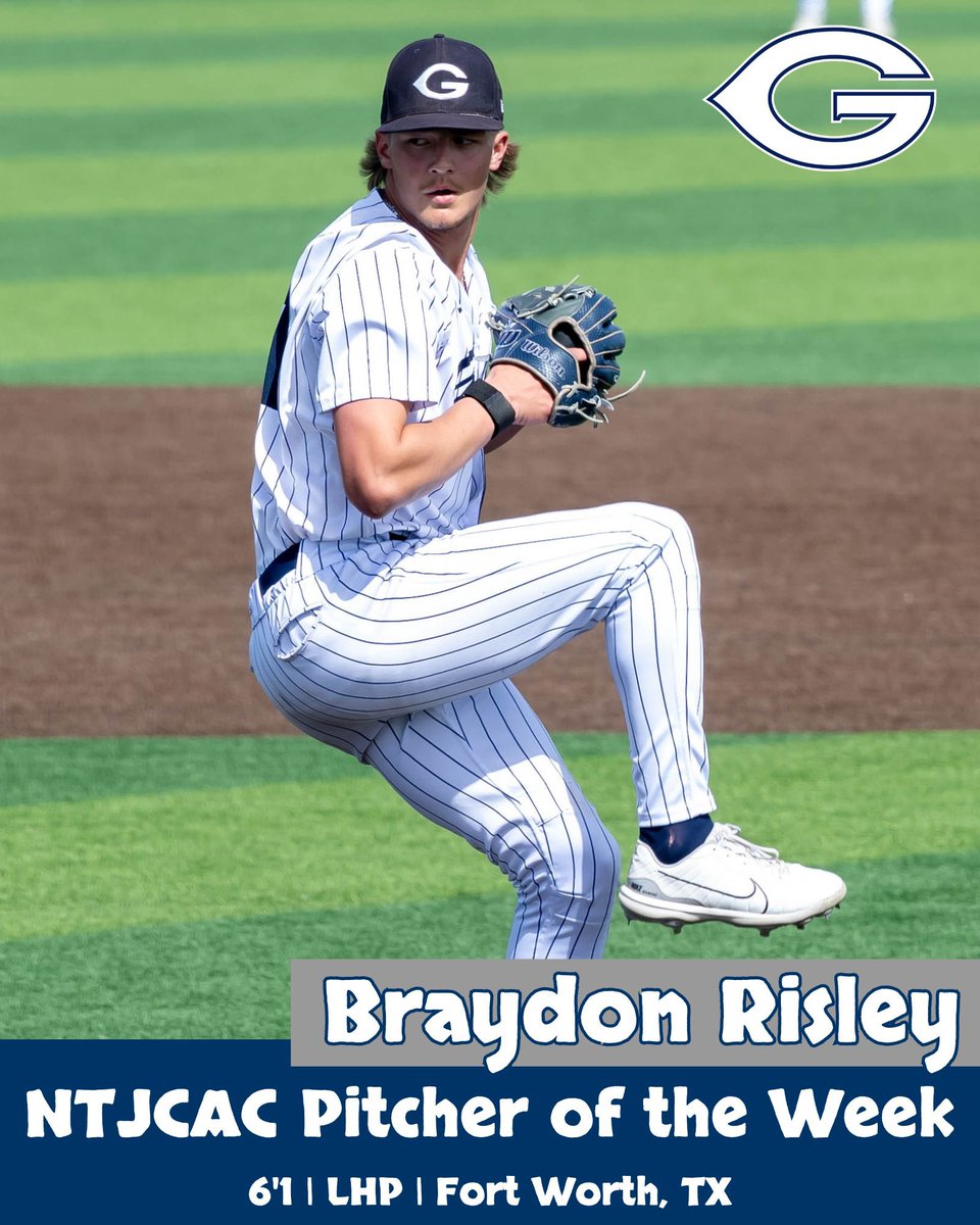 Grayson Baseball (@graysonbaseball) on Twitter photo BIG congratulations to Braydon Risley for earning NTJCAC Pitcher of the Week Honors for last week!
Risley threw 6.1 innings against Ranger, giving up just four hits, three runs, and struck out 14! #GWAY
<a href="/CalHernandez1/">Cal Hernandez</a>
<a href="/T_Hanson4/">Ty Hanson</a>
<a href="/ConnorFlanaga11/">Connor Flanagan</a> BIG congratulations to Braydon Risley for earning NTJCAC Pitcher of the Week Honors for last week!
Risley threw 6.1 innings against Ranger, giving up just four hits, three runs, and struck out 14! #GWAY
<a href="/CalHernandez1/">Cal Hernandez</a>
<a href="/T_Hanson4/">Ty Hanson</a>
<a href="/ConnorFlanaga11/">Connor Flanagan</a>