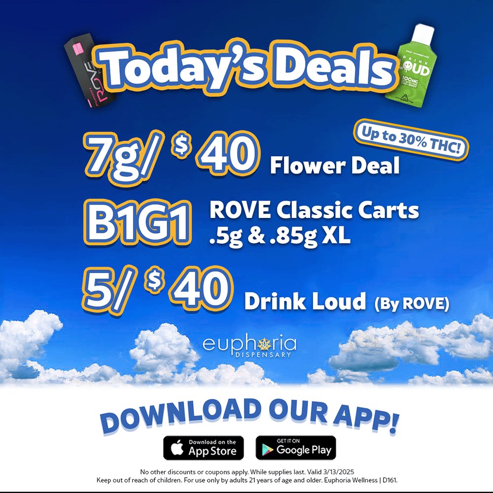 It’s Thursday #LasVegas here’s our Daily Deals!!!! #stayabovetheclouds #CannabisCommunity #StonerFam #cannabisculture #cannabisindustry featuring <a href="/rovebrand/">ROVE</a>