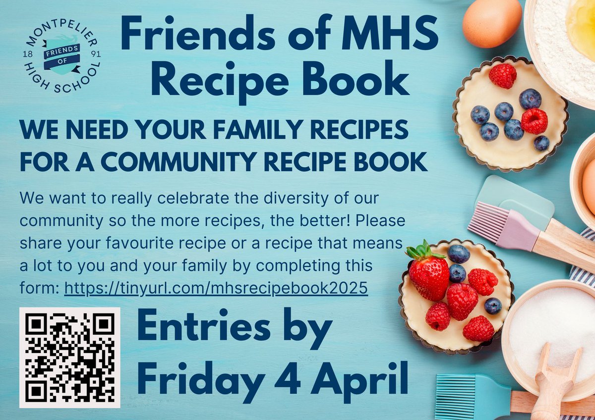 The Friends need your help! We need your family recipes for a community recipe book, to be collated and sold to raise funds at the Summer Fair. Ends Fri 4 April - please complete this form: tinyurl.com/mhsrecipebook2… @educationEACT @bristoledu @v6_Bristol