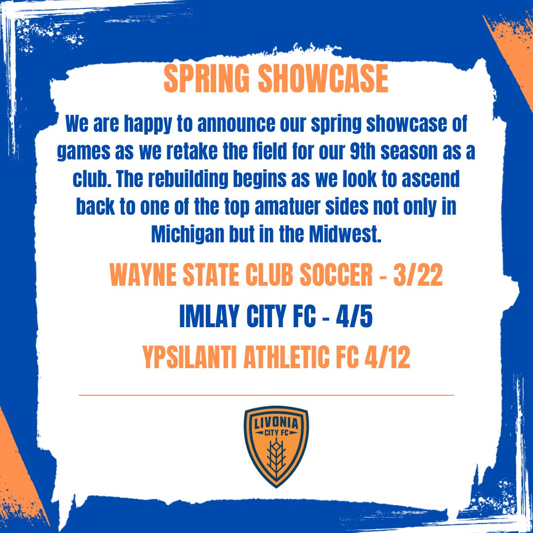 We are excited to announce our Spring Showcase of matches. Some of the top State level organizations around Michigan! 

We travel to Wayne State, Imlay City and finish our spring tour in Ypsilanti!
