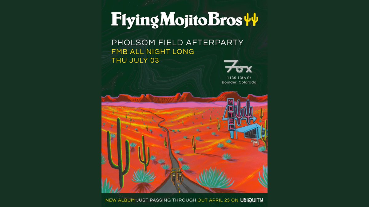 Fox Theatre (@foxtheatreco) on Twitter photo JUST ANNOUNCED - Get ready for the ultimate Pholsom Field After-Party! 🎶 <a href="/FlyinMojitoBros/">Flying Mojito Bros</a> are bringing their signature Desert Disco & Outlaw House vibes to the Fox on July 3! (21+)
Tickets on sale 10am Friday 🎟️ loom.ly/yNaJfZI JUST ANNOUNCED - Get ready for the ultimate Pholsom Field After-Party! 🎶 <a href="/FlyinMojitoBros/">Flying Mojito Bros</a> are bringing their signature Desert Disco & Outlaw House vibes to the Fox on July 3! (21+)
Tickets on sale 10am Friday 🎟️ loom.ly/yNaJfZI