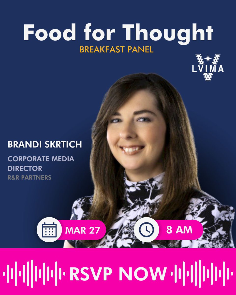 Say hello to our next amazing panelist: Brandi Skritich, Corporate Media Director at R&amp;R Partners! We're super excited to hear her speak on March 27th!

RSVP at LVIMA.com!

#Breakfast #Panel #Marketing #Event #Networking #LasVegas