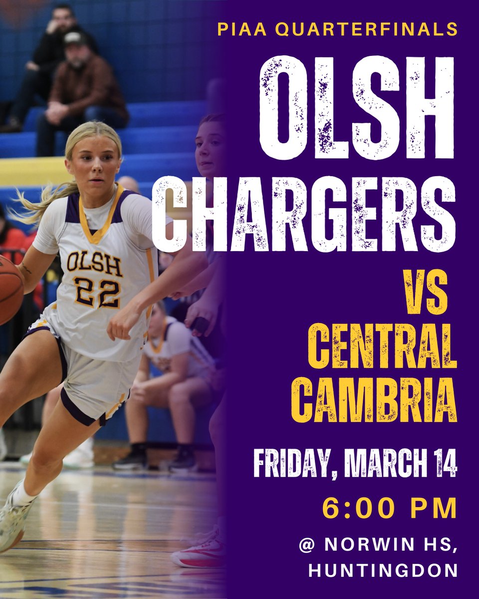 🔥🏀 Come cheer on the Chargers as they take on Central Cambria in the PIAA 3A Quarterfinals! 💜💛

📍 Norwin HS, Huntingdon
📅 Friday, March 14
⏰ 6:00 PM

🎟 Tickets: $8 (ONLINE ONLY – No cash at the door!)
🔗 Get yours here: piaa.org/sports/tickets…