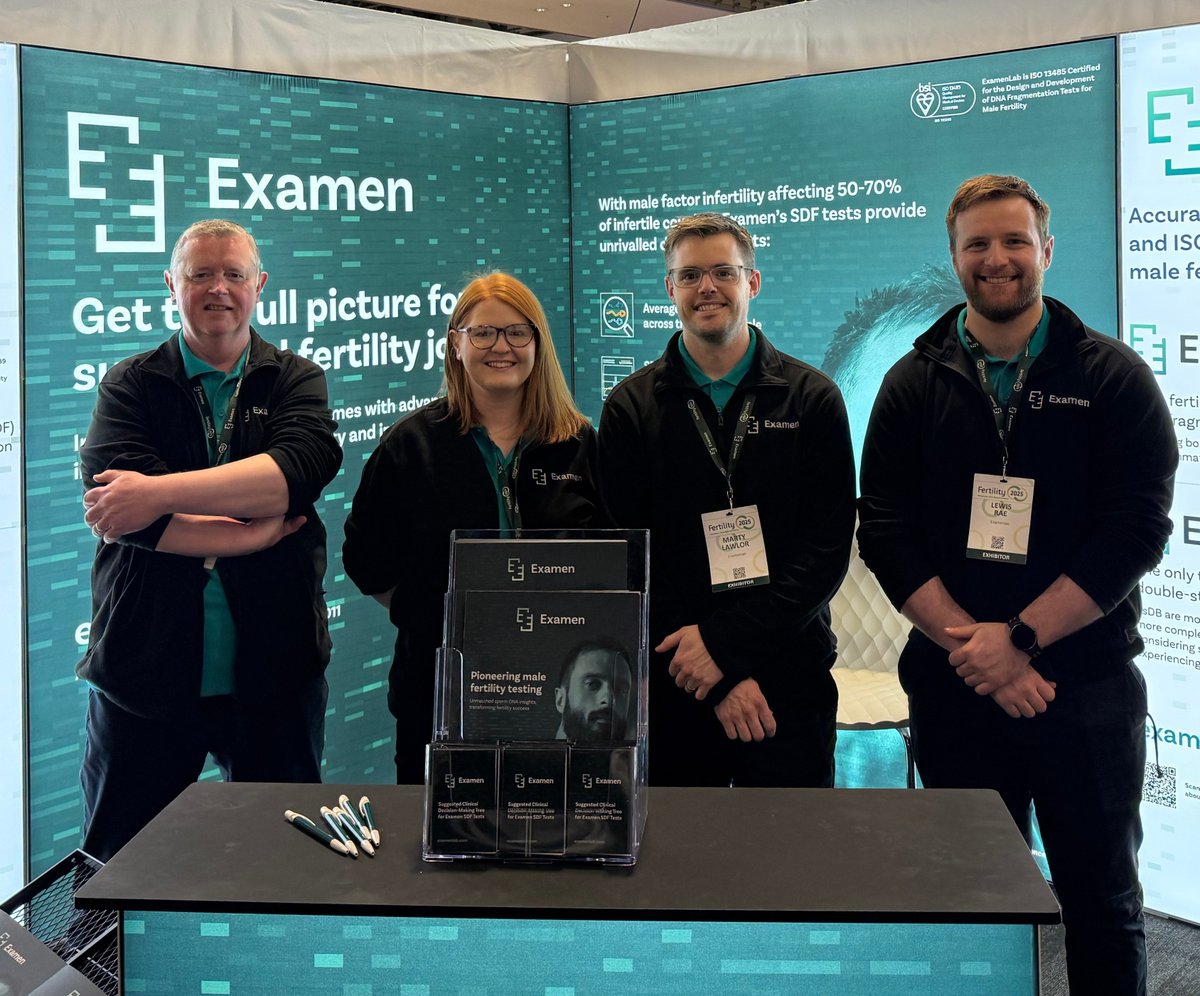 #Flashback to a successful @Fertility2025, connecting with #fertility industry professionals &amp; sharing insights on our #fertilitytests. Representing #Examen were Paul Holroyd CCO, Lynsey Poots Client &amp; Lab Services Manager, Dr Martin Lawler Lab Manager &amp; Lewis Rae Lab Scientist🧬