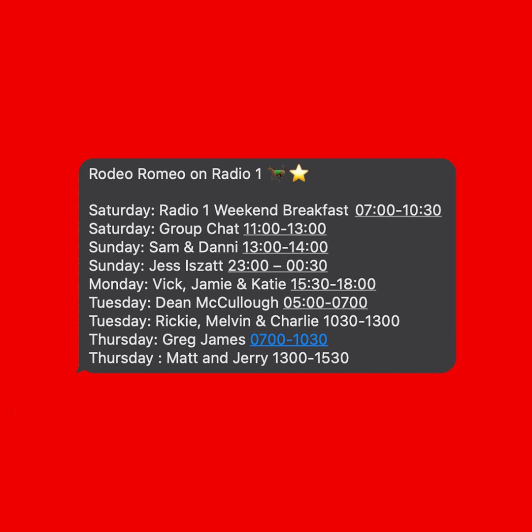 guys my eurovision-reject cowboy bop banger rodeo romeo is BBC radio 1's introducing track of the week!

listen to it literally every day from saturday on all ur fave shows - cannot believe it 😭