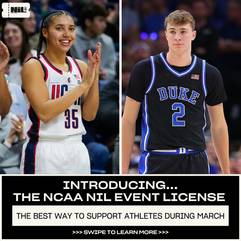 nil_store's tweet photo. A groundbreaking March. 

The NIL Store has partnered with the NCAA on officially licensed tournament apparel that supports the athletes! 

Dropping on Selection Sunday with new merch throughout March. Learn More ⬇️