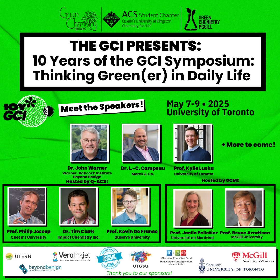 Green Chemistry McGill (@greenchemmcgill) on Twitter photo Excited to partner with <a href="/GreenChemUofT/">GreenChemInitiative</a> again for the 10th GCI Symposium with a wonderful speaker line-up!🤩
We are offering travel scholarships for Québec students to contribute towards travel and accommodation expenses.
🗓️Apply by April 14th: forms.gle/ZaDgwANAHgzdVg… Excited to partner with <a href="/GreenChemUofT/">GreenChemInitiative</a> again for the 10th GCI Symposium with a wonderful speaker line-up!🤩
We are offering travel scholarships for Québec students to contribute towards travel and accommodation expenses.
🗓️Apply by April 14th: forms.gle/ZaDgwANAHgzdVg…