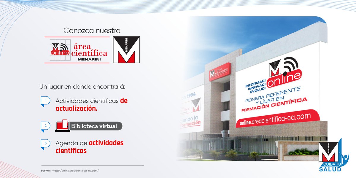 MenariniCA's tweet image. ¿Ya forma parte de Área Científica Menarini?
Le invitamos a registrarse para estar al tanto de las últimas actividades científicas.
Regístrese hoy mismo a través de online.areacientifica-ca.com
#AreaCientifica #Salud #Salud #Menarini