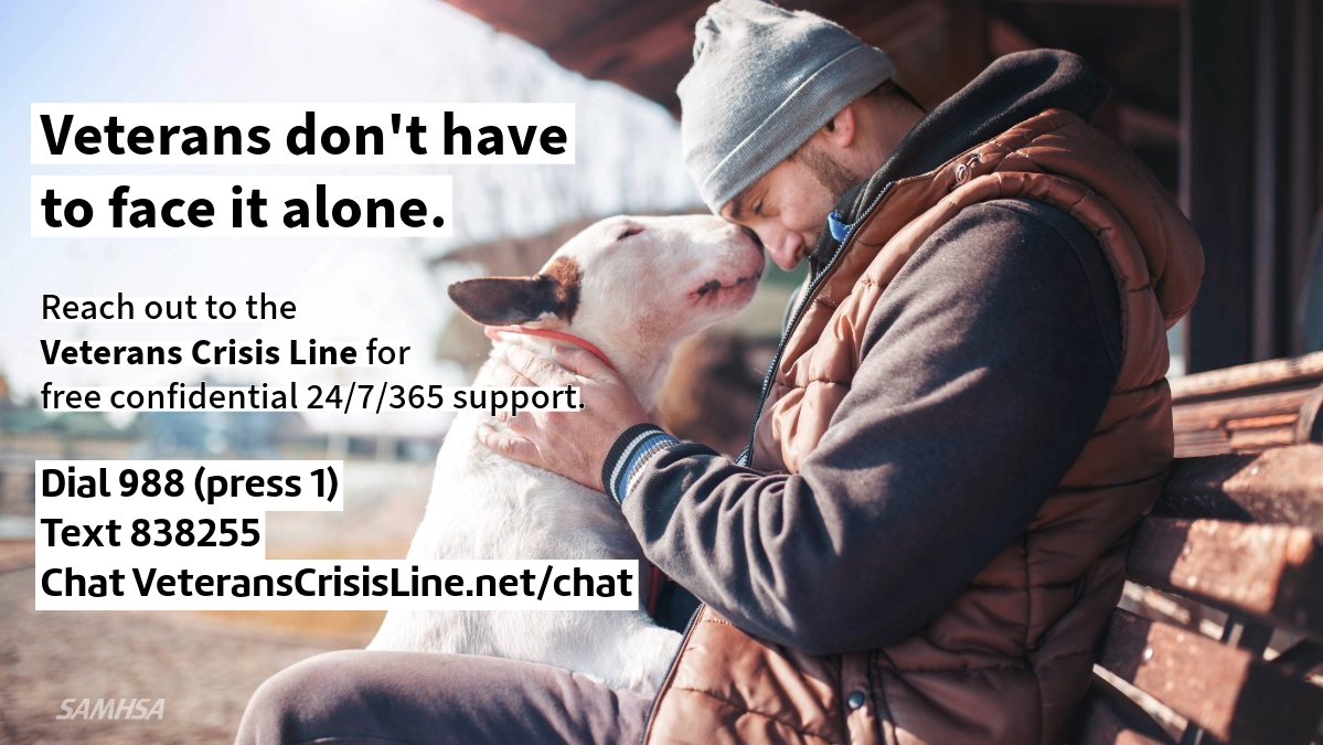If you're a veteran in need of support, or a family member, friend, or caregiver concerned about a veteran, you can ☎️ call 📱 text or 💻 chat online with the #VeteransCrisisLine for free, confidential, 24/7/365 emotional support.  veteranscrisisline.net