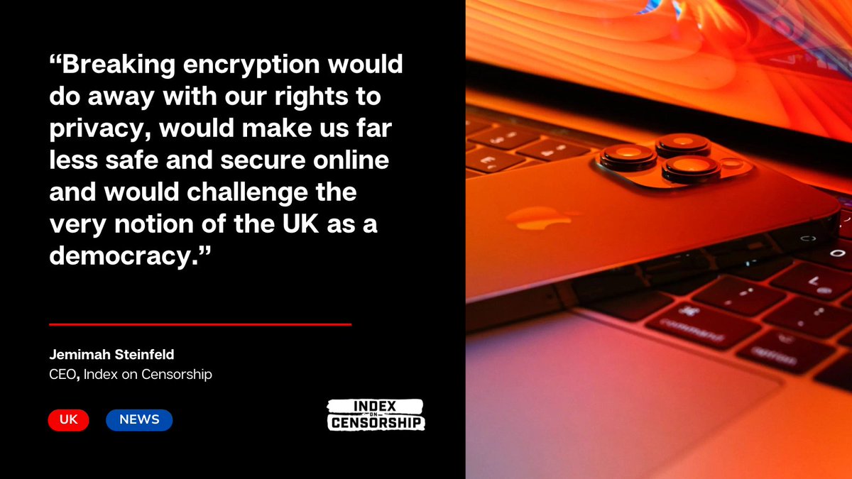 Index on Censorship (@indexcensorship) on Twitter photo Today, <a href="/IndexCensorship/">Index on Censorship</a>, <a href="/OpenRightsGroup/">Open Rights Group</a> and <a href="/BigBrotherWatch/">Big Brother Watch</a> sent a letter to the President of the Investigatory Powers Tribunal, calling for the secret Tribunal into the <a href="/ukhomeoffice/">Home Office</a>'s encryption-breaching order against <a href="/Apple/">Apple</a> to be held in public. ⬇️
indexoncensorship.org/2025/03/rights… Today, <a href="/IndexCensorship/">Index on Censorship</a>, <a href="/OpenRightsGroup/">Open Rights Group</a> and <a href="/BigBrotherWatch/">Big Brother Watch</a> sent a letter to the President of the Investigatory Powers Tribunal, calling for the secret Tribunal into the <a href="/ukhomeoffice/">Home Office</a>'s encryption-breaching order against <a href="/Apple/">Apple</a> to be held in public. ⬇️
indexoncensorship.org/2025/03/rights…