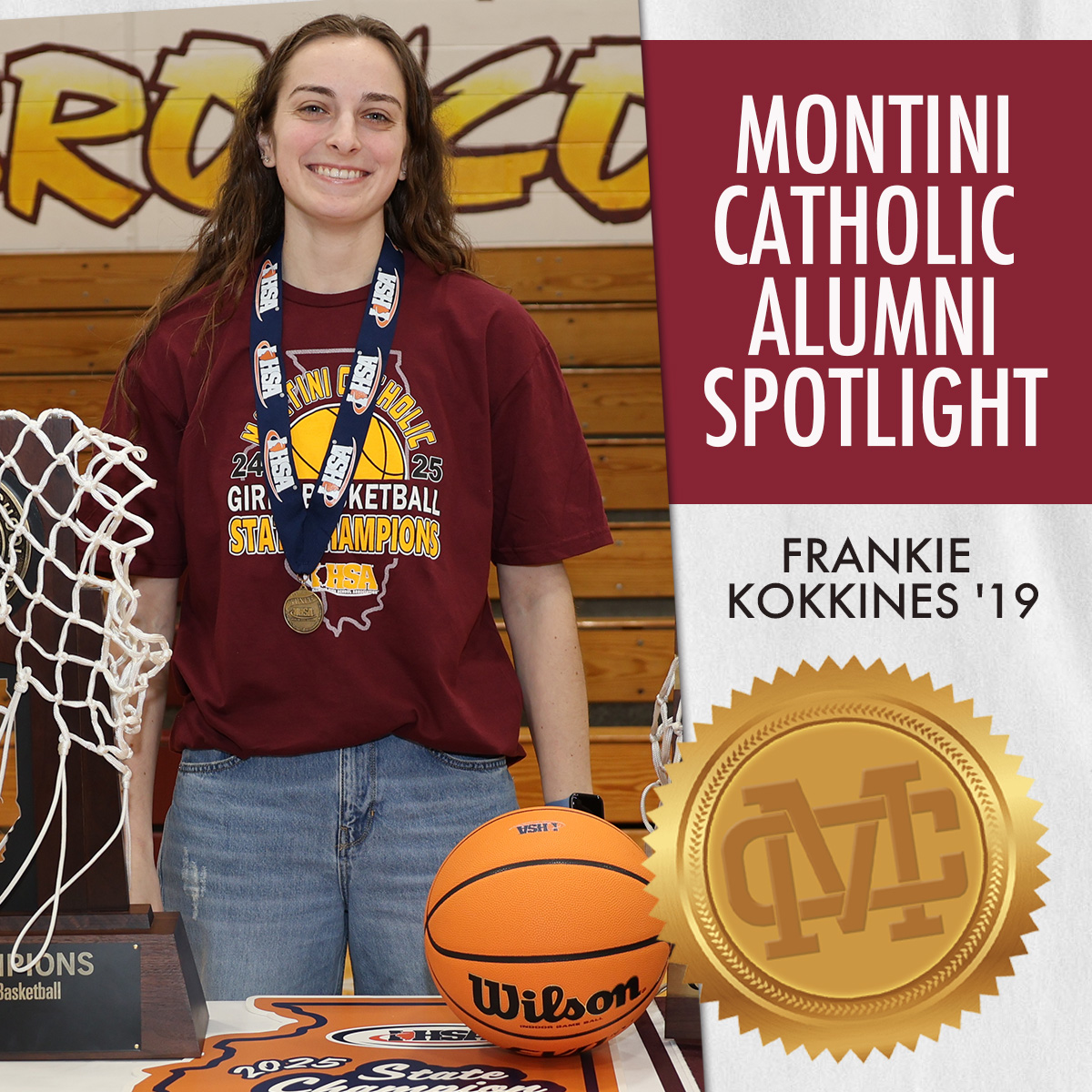 Shout out to Montini's very own Frankie Kokkines '19 for playing a huge role as assistant coach in leading our Broncos to their 3A State Championship this year! Thanks for bringing your talents 'back home' to the Montini court, Frankie! #MontiniBasketball <a href="/MontiniGirlsBsk/">LadyBroncoBasketball</a>