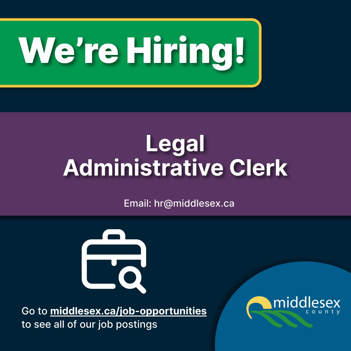 Middlesex County is hiring a Legal Administrative Clerk to support our Legal Services Department.

Check out the details and apply today: bit.ly/43NC0Yr

The deadline to apply is: Friday, March 28, 2025, at 4:30 p.m.

#middlesexcounty #workinmiddlesex #jobopportunity