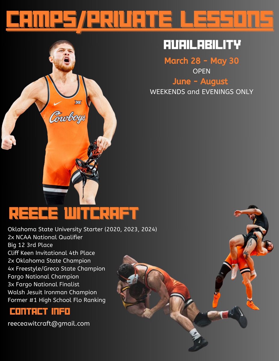 With my wrestling career coming to an end, I have learned so many things from diet, mentality, systems, techniques, styles, etc… I would love to share my knowledge and experience with everyone. 

Contact me if interested

Thank you!