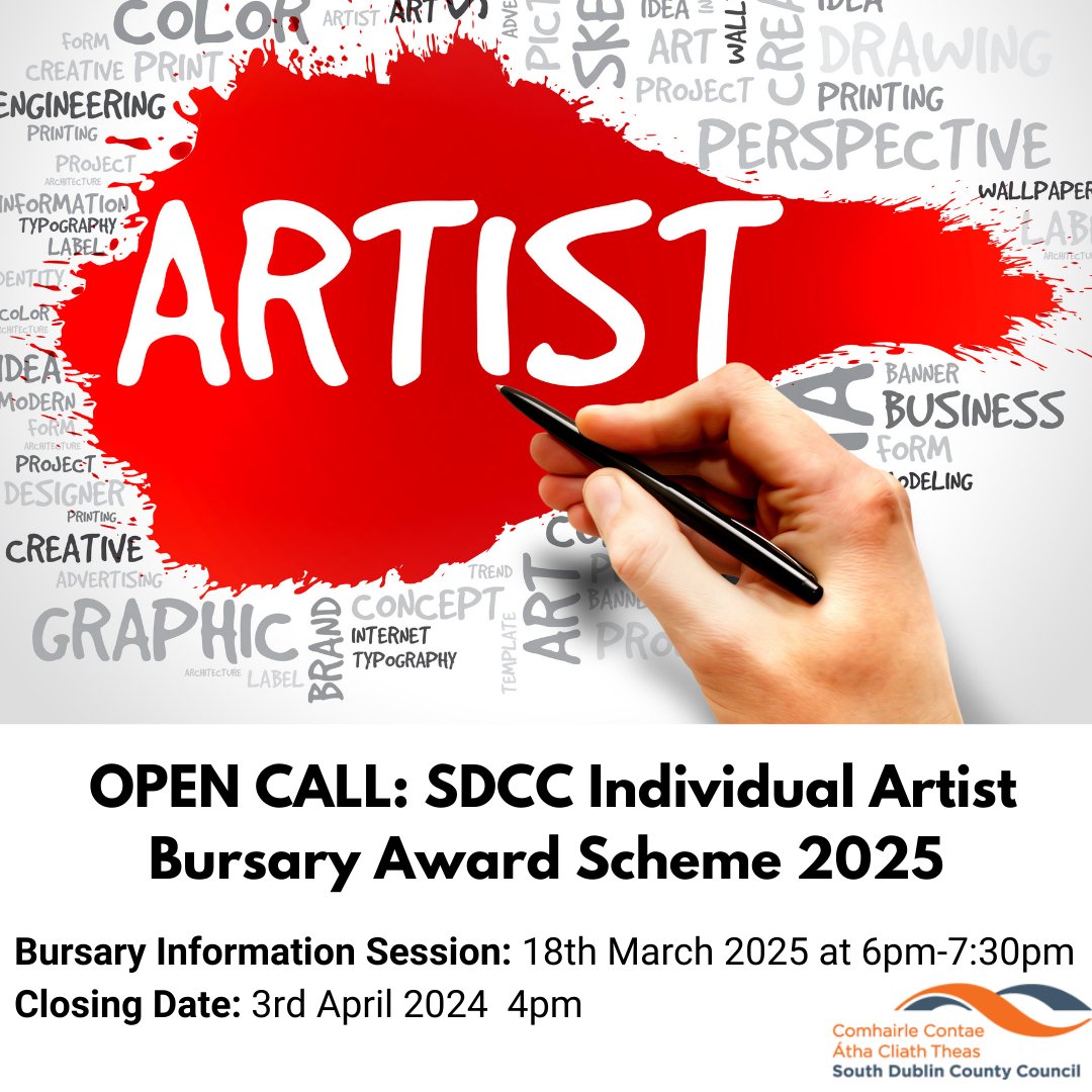 SDCC Arts Office (@sdccarts) on Twitter photo ℹ️Join us at our Bursary Information Session: Wednesday 19th March, 6.00pm-7.30pm (Online)
<a href="/sdublincoco/">South Dublin County Council</a> Individual Artist Bursary Award Scheme 2025
The maximum amount of any award is €5,000.
Applications are made through sdcc.submit.com #SDCCArts ℹ️Join us at our Bursary Information Session: Wednesday 19th March, 6.00pm-7.30pm (Online)
<a href="/sdublincoco/">South Dublin County Council</a> Individual Artist Bursary Award Scheme 2025
The maximum amount of any award is €5,000.
Applications are made through sdcc.submit.com #SDCCArts