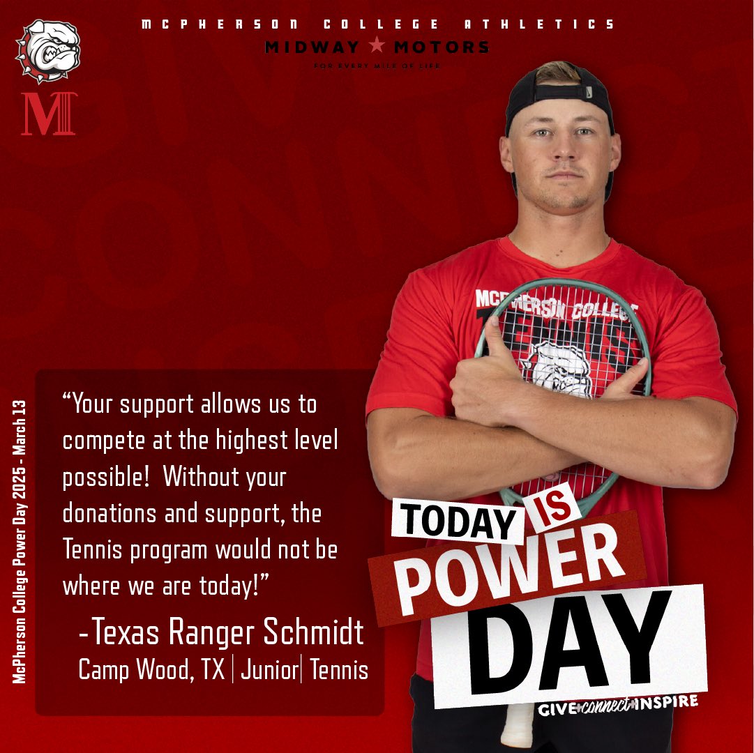 As #PowerDay2025 keeps rolling, remember that your donations help Bulldog Athletics compete at the HIGHEST level they can!

Big thanks again to Midway Motors for their $25,000 Power Day Matching Gift!

Donate to Bulldog Athletics here!-mcpherson.edu 

#BulldogPride