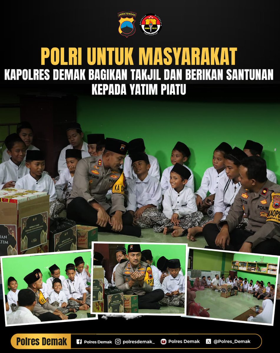 Kapolres Demak Akbp Ari Cahya Nugraha Sh Sik MSi Bagikan Takjil Dan Berikan Santunan Kepada Anak Anak Yatim Piatu Di Panti Asuhan Darul Hadlonah