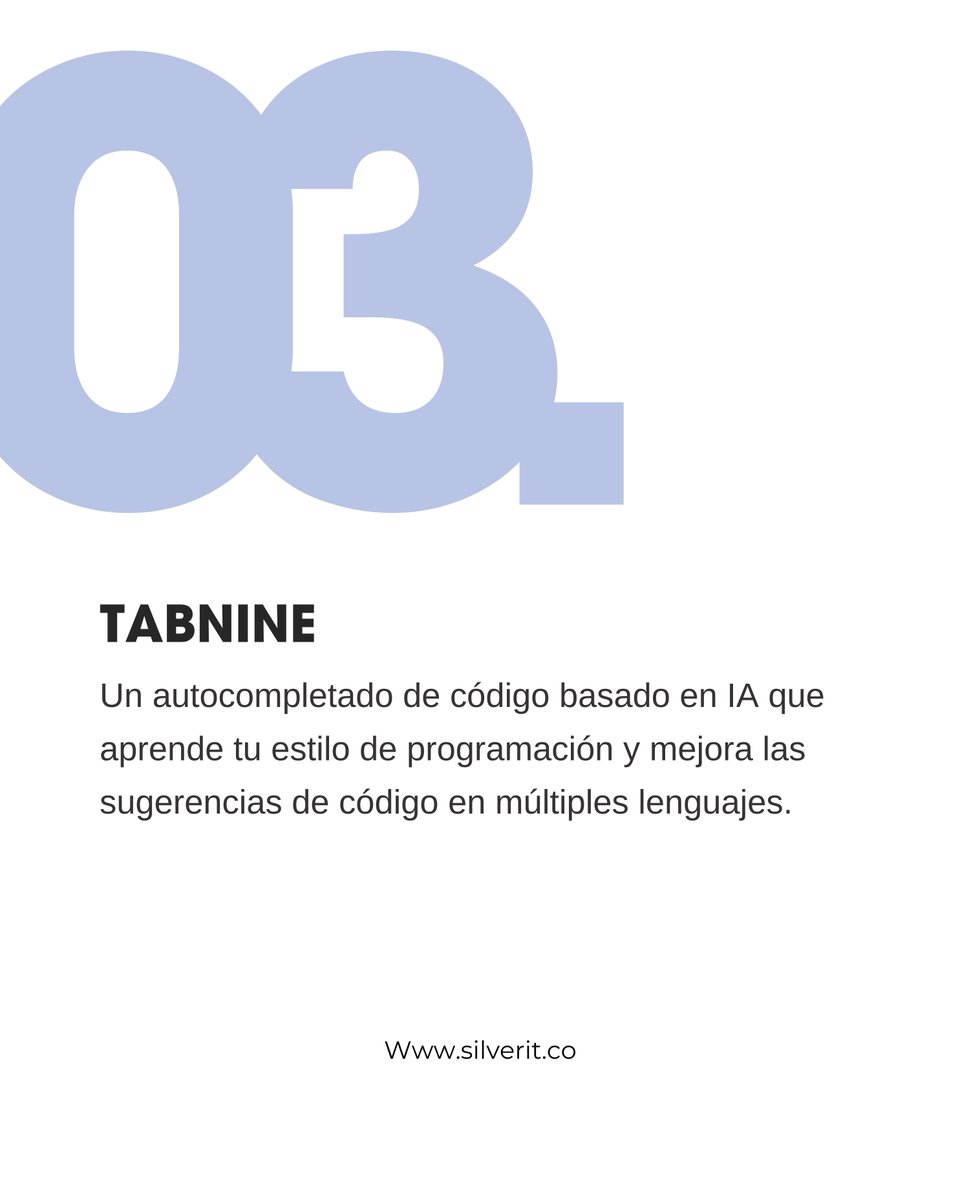 SilverIT_'s tweet photo. 💻Si programas, estas 3 IA pueden hacer tu vida más fácil:

🔹 GitHub Copilot → Sugiere código en tiempo real en tu editor.
🔹 ChatGPT (GPT-4) → Explica, genera y depura código.
🔹 Tabnine → Autocompletado inteligente y adaptable.
#Programación #GitHubCopilot #ChatGPT #Coders https://t.co/oxJ42VxSoR
