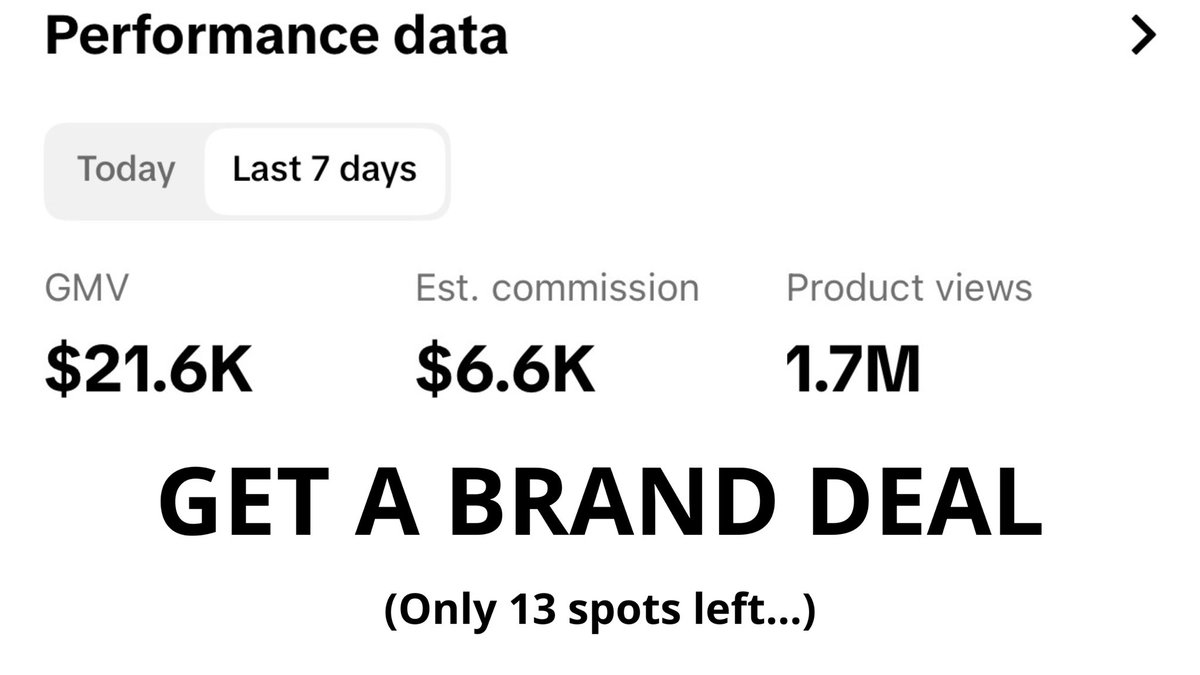 TikTok Shop is the easiest money glitch out there.

In 2024, it’ll drive $17B in sales.

Most people don’t know brands pay you just to make videos for them.

I made $3.8K last month without commissions.

Retweet + DM “Deals” if you want in. (12 spots left…) must be following