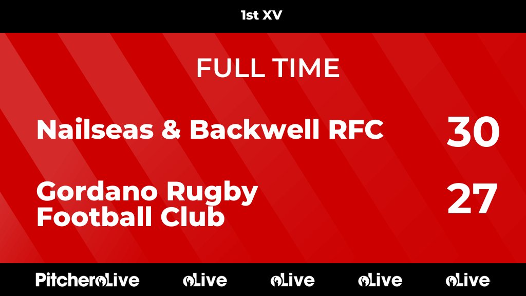 FULL TIME: Nailseas &amp; Backwell RFC 30 - 27 Gordano Rugby Football Club
#NAIGOR #Pitchero
gordanorfc.co.uk/teams/2692/mat…