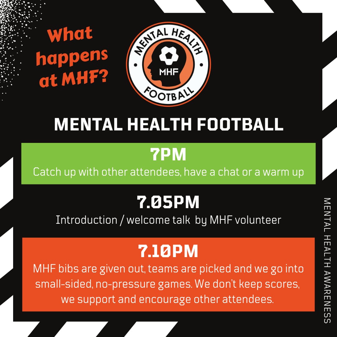 Mental Health Football (@mhf_oldham) on Twitter photo Ever wondered what happens at Mental Health Football?
We meet on Fridays, 7pm - 8pm on the outdoor 3G at <a href="/HathershawC/">Hathershaw College</a>.
We have a chat and then play games with no pressure or expectations.
MHF attendees play or watch and support each other.
#MentalHealthMatters #PeerSupport Ever wondered what happens at Mental Health Football?
We meet on Fridays, 7pm - 8pm on the outdoor 3G at <a href="/HathershawC/">Hathershaw College</a>.
We have a chat and then play games with no pressure or expectations.
MHF attendees play or watch and support each other.
#MentalHealthMatters #PeerSupport