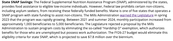 It kinda got lost in the fray, but Maine Gov. Janet Mills admitted in her budget proposal that Maine has 5,000 non-citizens w/ EBT cards who are eligible to work but aren't getting jobs. 

maine.gov/dhhs/blog/over…