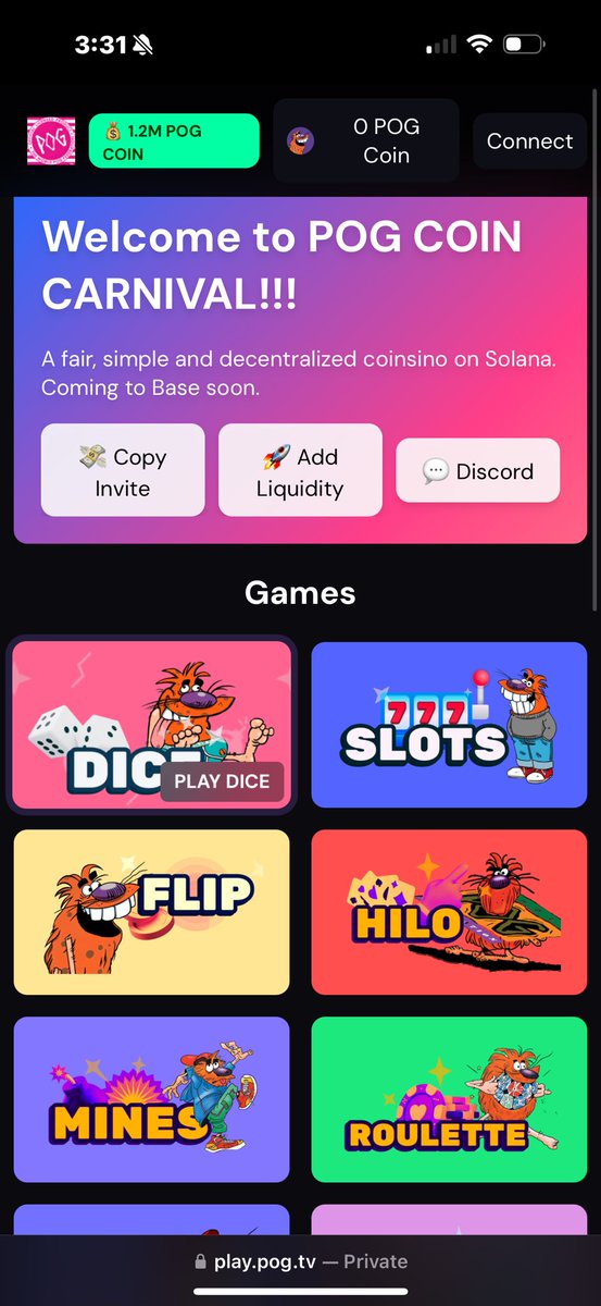 NEWS: ✅ 1,200,000 POG COIN JACKPOT!!!💰💸💶💵💴🤑👯🎶

Welcome to POG COIN CARNIVAL!!!🎉

Play.POG.TV  📺 🕹️🎰

Play.POG.TV  📺 🕹️🎰

Play.POG.TV  📺 🕹️🎰

$POGS on #solana
Bridge from #Base #Eth or #Theta
