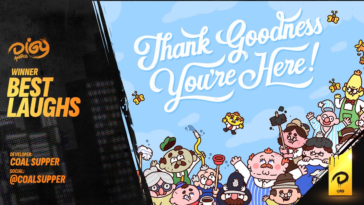 DIGYawards's tweet image. Congratulations to the Best Laughs winner from today's @digyawards
Thank Goodness You're Here!
@coalsupper
🏆 Full list of winners posting to
digyawards.com