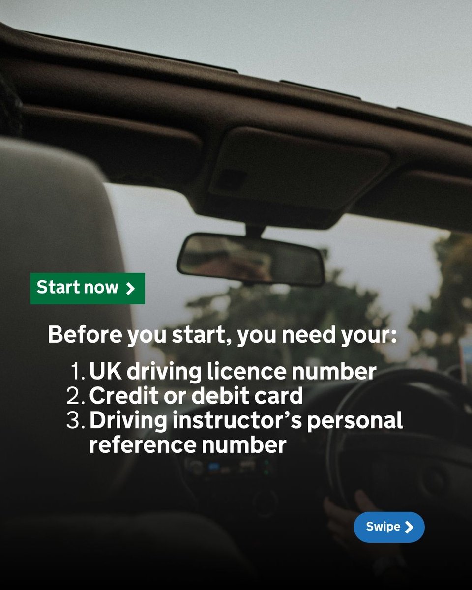 GOVUK's tweet image. How to book your driving test 🚗

Visit gov.uk/book-driving-t…

#Driving #LearnToDrive