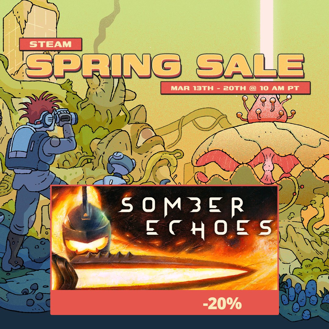 Somber Echoes is participating in it's first Seasonal Sale this #SteamSpringSale!

Get the game for 20% off until the 20th of March!

Buy it here: store.steampowered.com/app/1299290/So…